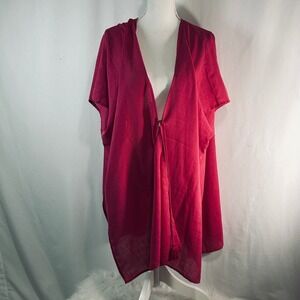 Womens Raspberry Pink Textured Kimono Wrap Tassel Tie Beach Cover Up OS